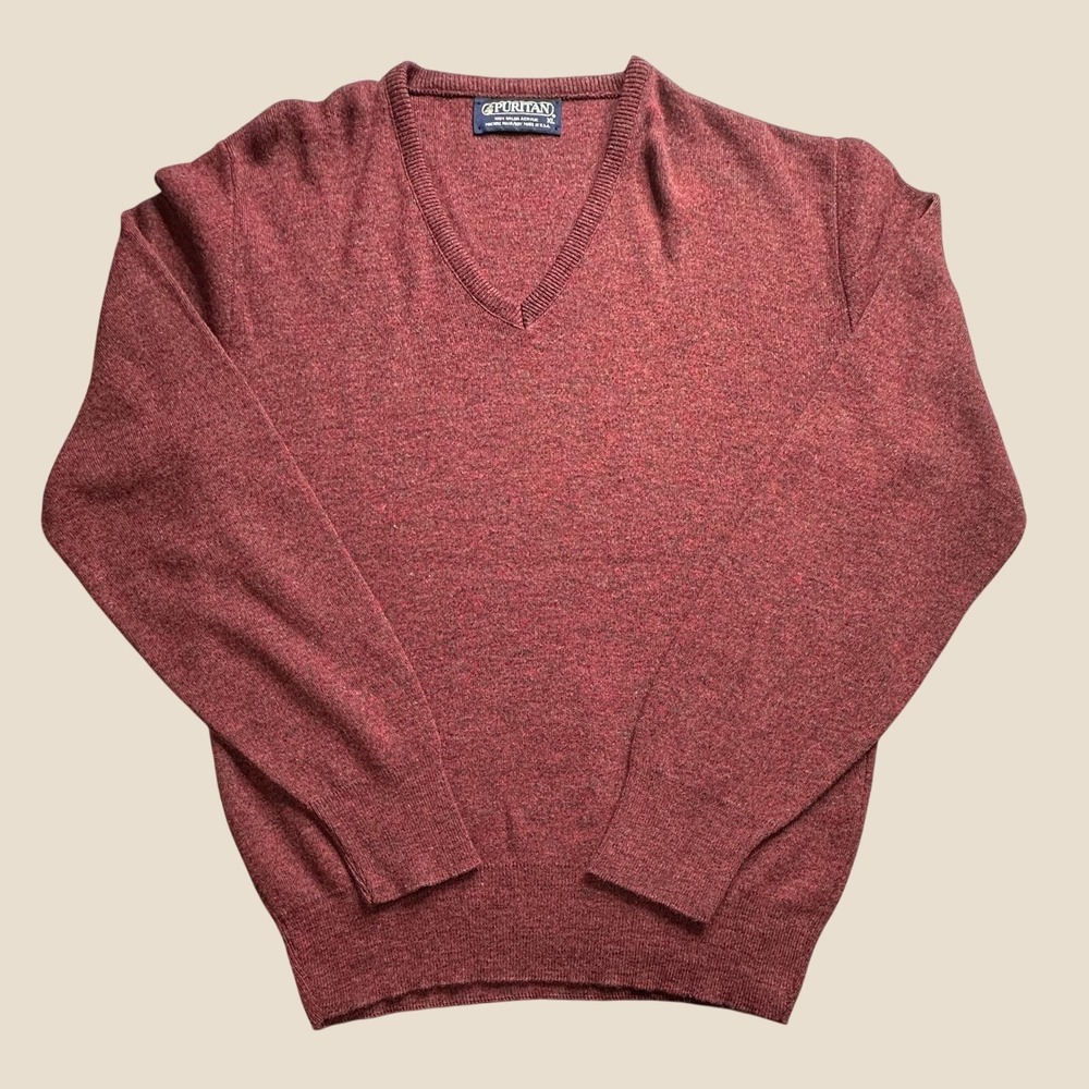Vintage Puritan Sweater Mens XL V-Neck Burgundy Orlon Acrylic Marl Made in USA